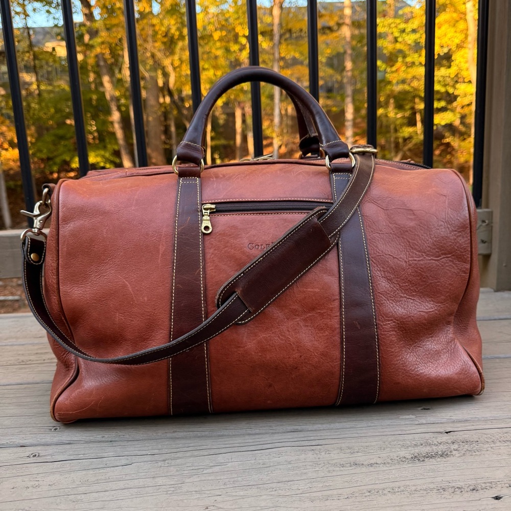 Cole Haan cognac and brown leather duffle bag